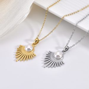 VLS Personalized Stainless Steel with Pearl Necklaces in Gold/Silver