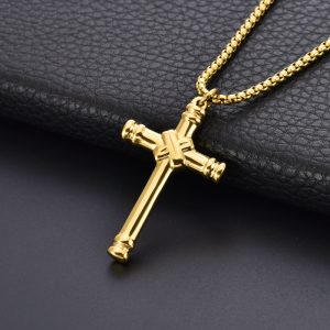 VLS Cross Religious Stainless Steel Charm Necklace in Gold