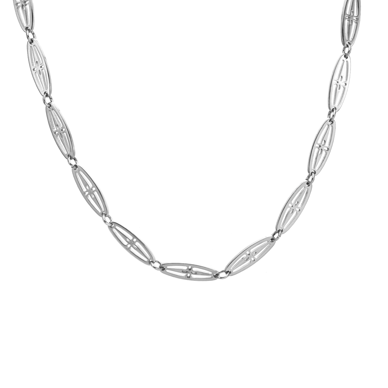 VLS Stainless Steel Long Oval Chain Necklace - Image 3