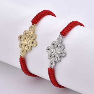 VLS Handmade Red Rope Adjustable Braided Knot Zircon Charm Bracelets