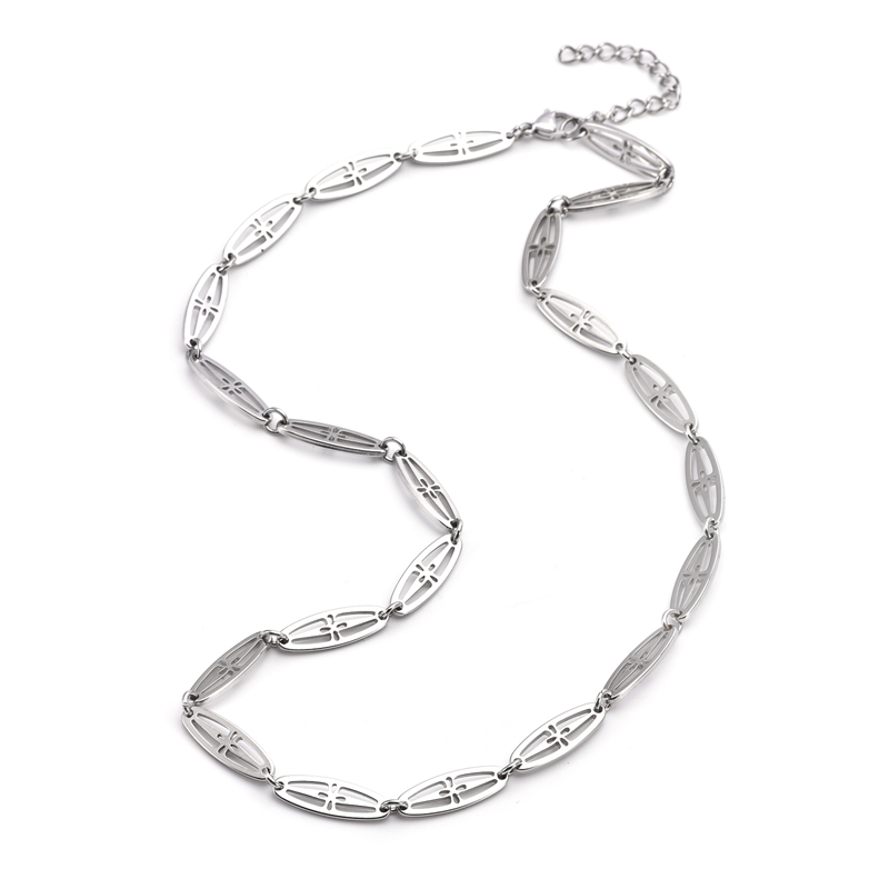 VLS Stainless Steel Long Oval Chain Necklace - Image 4