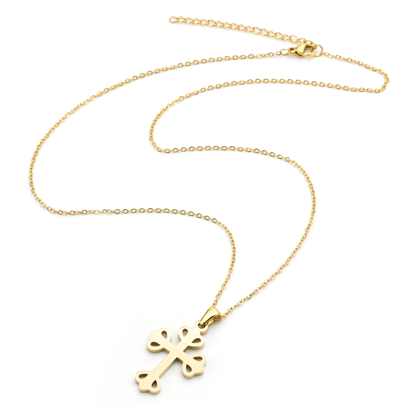 VLS Cross Pendant Stainless Steel Necklace in Gold/Silver - Image 5