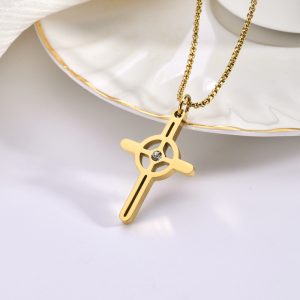 VLS Cross Pendant Necklace Chain Religious Choker