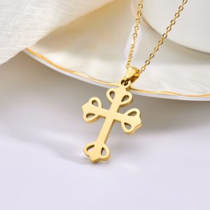VLS Cross Pendant Stainless Steel Necklace in Gold/Silver