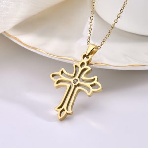VLS Christ Cross with Zircon Pendant Necklace for Men Women