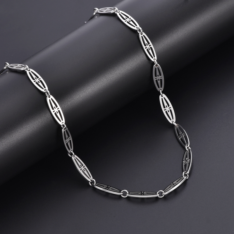 VLS Stainless Steel Long Oval Chain Necklace - Image 5