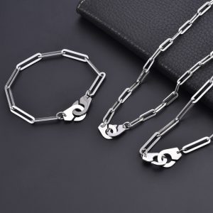 VLS Boho Paperclip Chain Stainless Steel Jewelry Set Bracelet Necklace