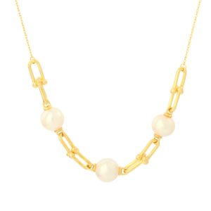VLS 10mm Natural Pearl S925 Silver Gold Plated Necklace for Women