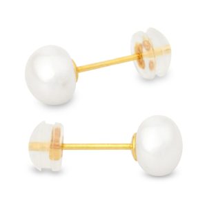 VLS 6mm Natural Pearl 18k Gold Plated Stud Earring