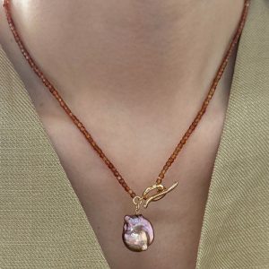 Crystal Garnet Silver Plated 18K Gold Pearl Necklace