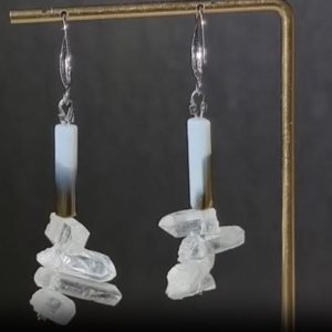 VLS Healing Raw Crystal with Glass Bead S925 Ear Hoop Earring