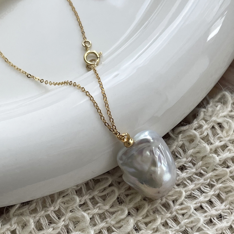 VLS Baroque Pearl 14K Gold Necklace for Anniversary Birthday - Image 4