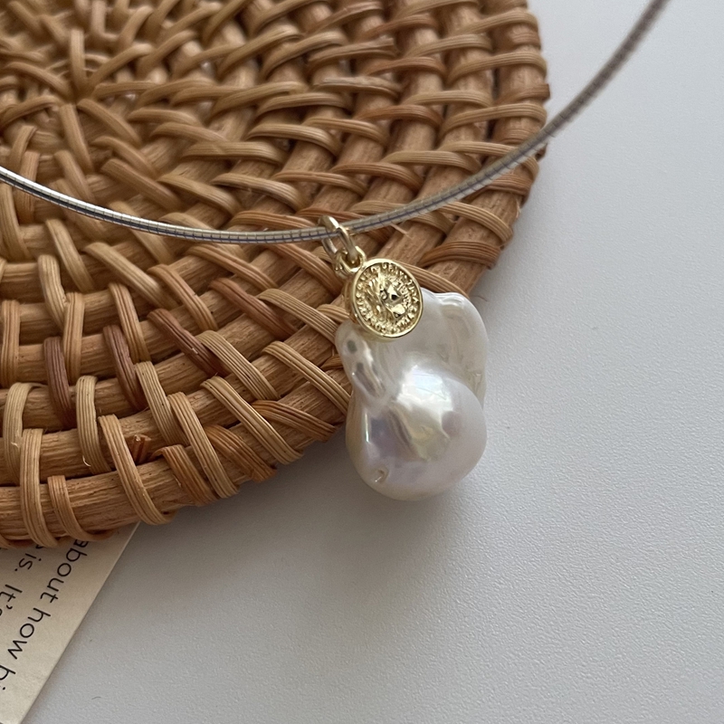 VLS Baroque Pearl and Coin Pendant Sterling Silver Necklace - Image 3