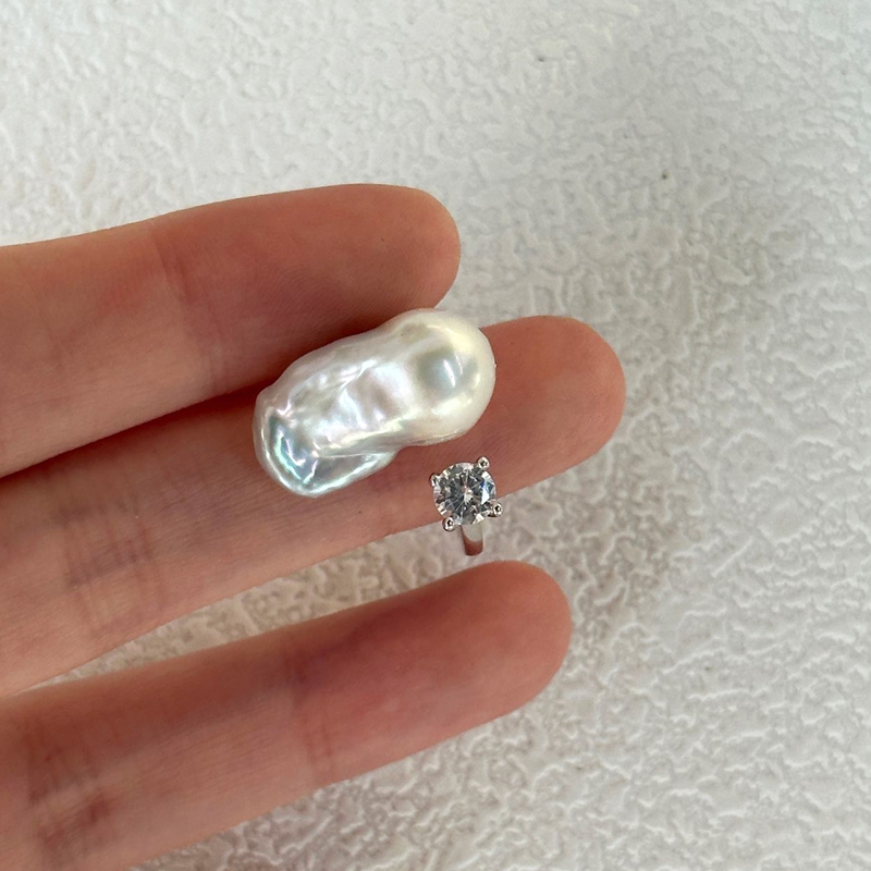 VLS S925 Silver Natural Pearl Wedding Promise Ring - Image 5