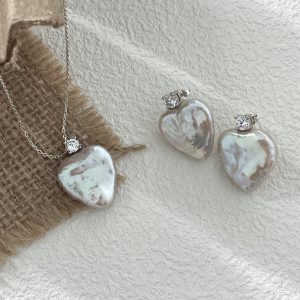 heart shape pearl jewelry set for wedding