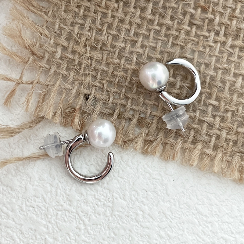 VLS Freshwater Pearl Sterling Silver White Gold/18K Gold Earrings - Image 5