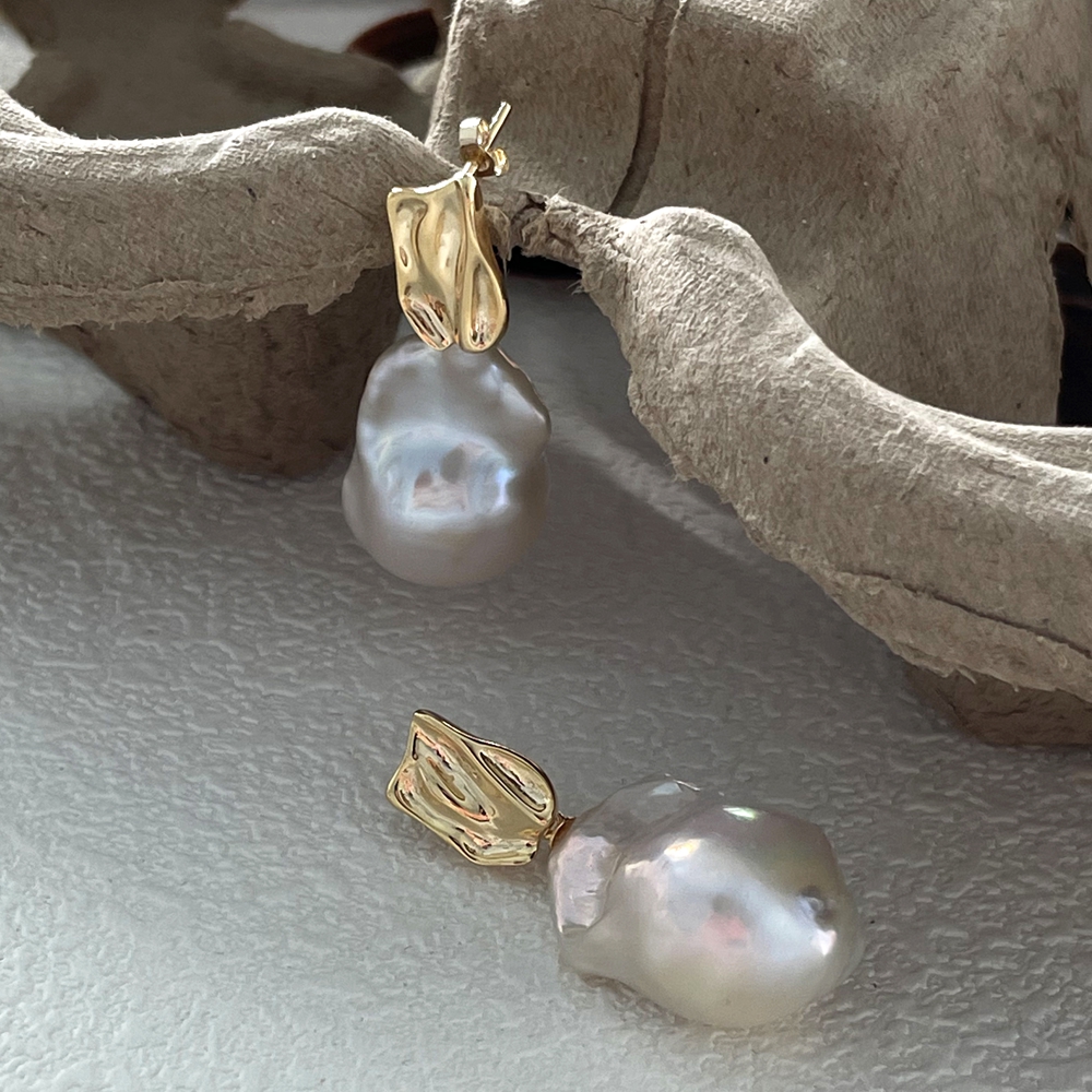 VLS Baroque Pearl Drop Earrings 18K Gold Sterling Silver Statement Jewelry - Image 3