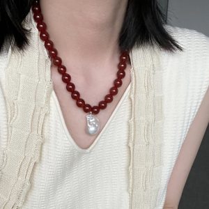 red agate with pearl necklace
