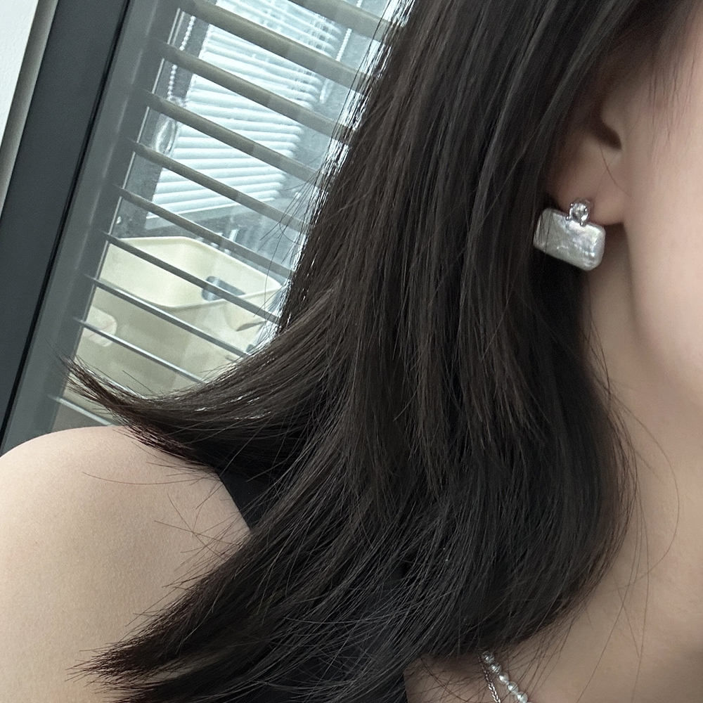 VLS Flat Rectangular Pearl Sterling Silver with Zircon Stud Earrings - Image 3