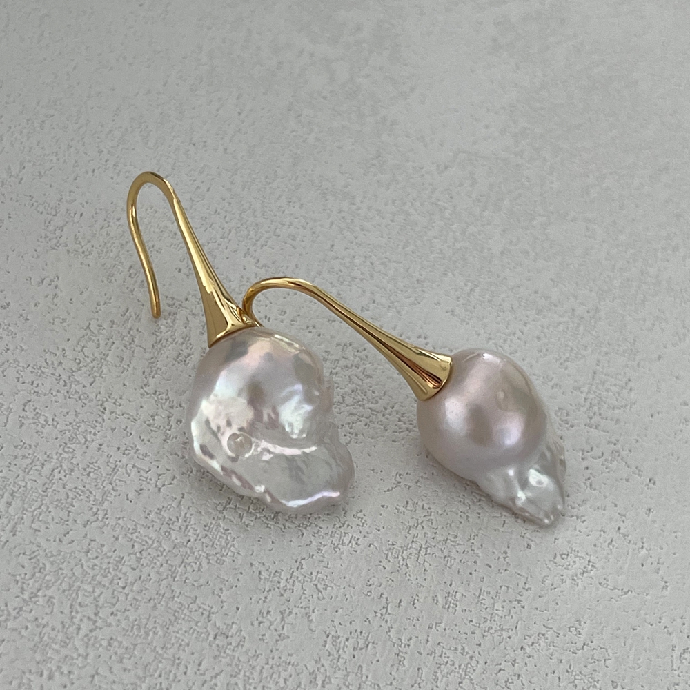 VLS Baroque Pearl 18K Gold Plated Sterling Silver Drop Hooks - Image 4