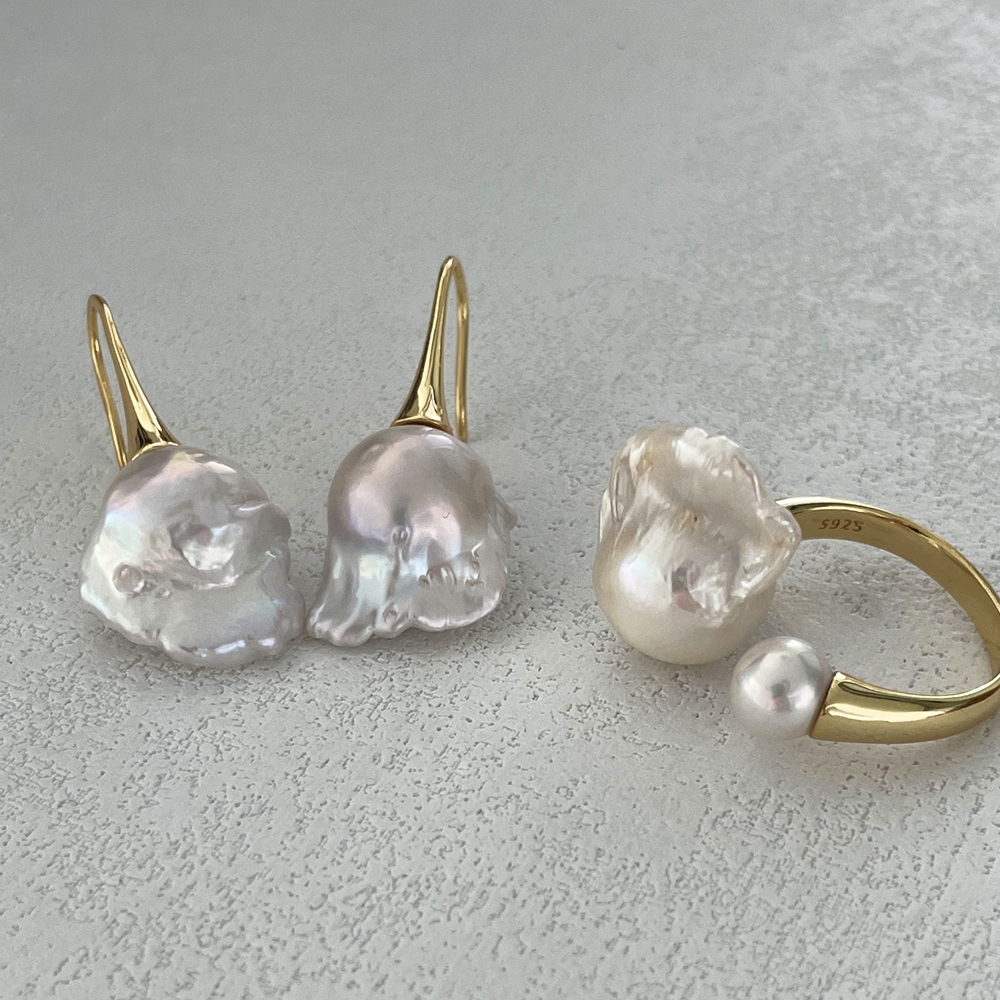 baroque pearl earring and ring