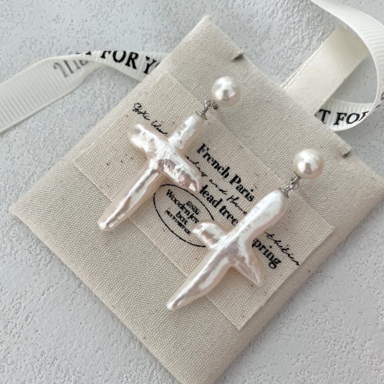 pearl cross drop earrings