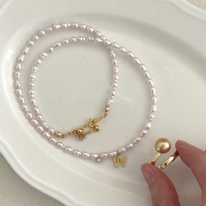 VLS Silver Plated 18K Gold W Initial Charm Pearl Necklace - Image 3