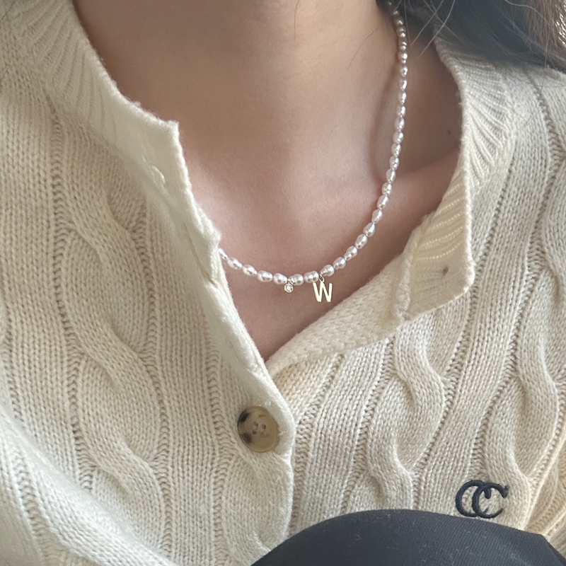 VLS Silver Plated 18K Gold W Initial Charm Pearl Necklace - Image 5