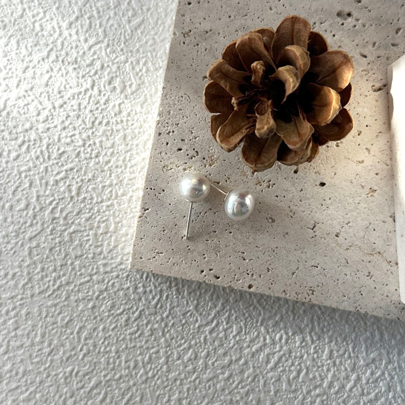 VLS 8-9mm Baroque Pearl Sterling Silver Earrings Minimalist Stud - Image 5