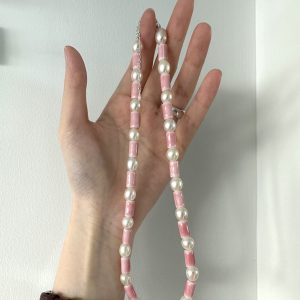 pink ceramic beads necklace