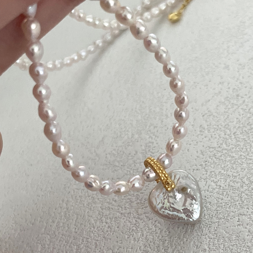 VLS 18K Gold Heart Pearl Necklace Romantic Jewelry for Women - Image 3